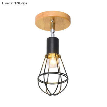 DecorBites™ DecorBites™ Industrial Loft Ceiling Fixture with Wire Cage and Rotatable Bulb - Black Metallic Semi-Flush Mount for 4"/5.5" Dia