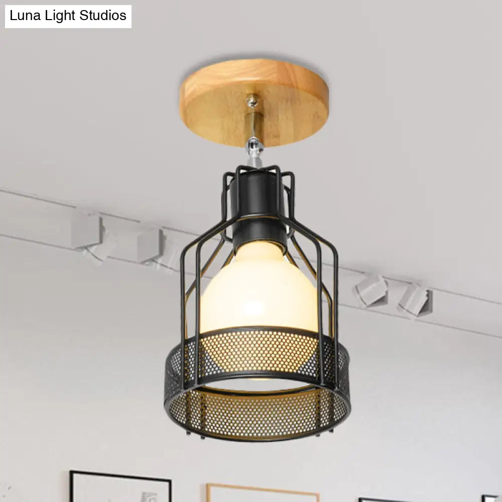 DecorBites™ DecorBites™ Industrial Loft Ceiling Fixture with Wire Cage and Rotatable Bulb - Black Metallic Semi-Flush Mount for 4"/5.5" Dia