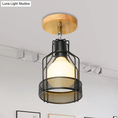 DecorBites™ DecorBites™ Industrial Loft Ceiling Fixture with Wire Cage and Rotatable Bulb - Black Metallic Semi-Flush Mount for 4"/5.5" Dia