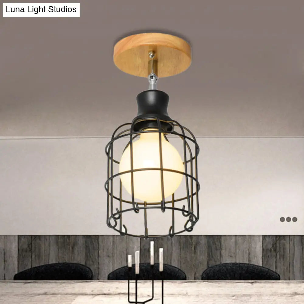 DecorBites™ DecorBites™ Industrial Loft Ceiling Fixture with Wire Cage and Rotatable Bulb - Black Metallic Semi-Flush Mount for 4"/5.5" Dia