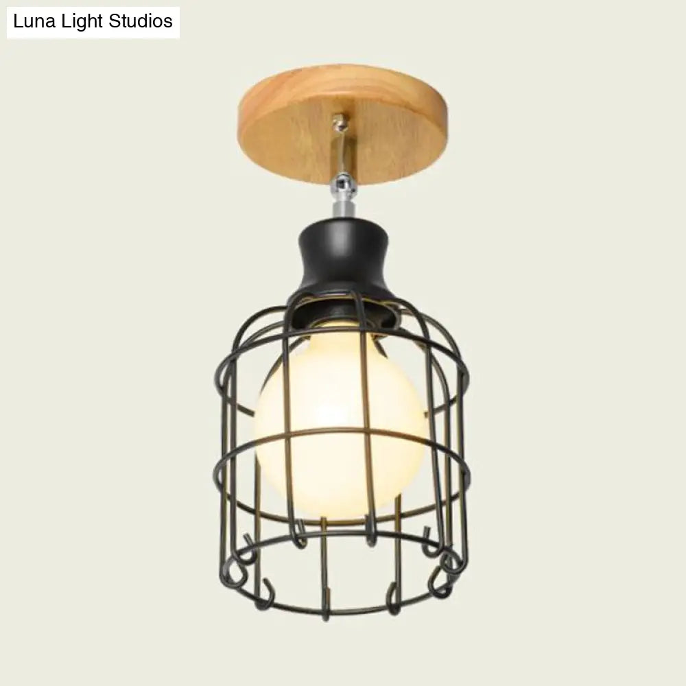DecorBites™ DecorBites™ Industrial Loft Ceiling Fixture with Wire Cage and Rotatable Bulb - Black Metallic Semi-Flush Mount for 4"/5.5" Dia