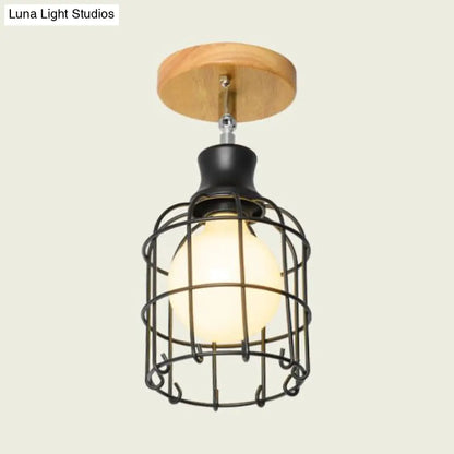 DecorBites™ DecorBites™ Industrial Loft Ceiling Fixture with Wire Cage and Rotatable Bulb - Black Metallic Semi-Flush Mount for 4"/5.5" Dia