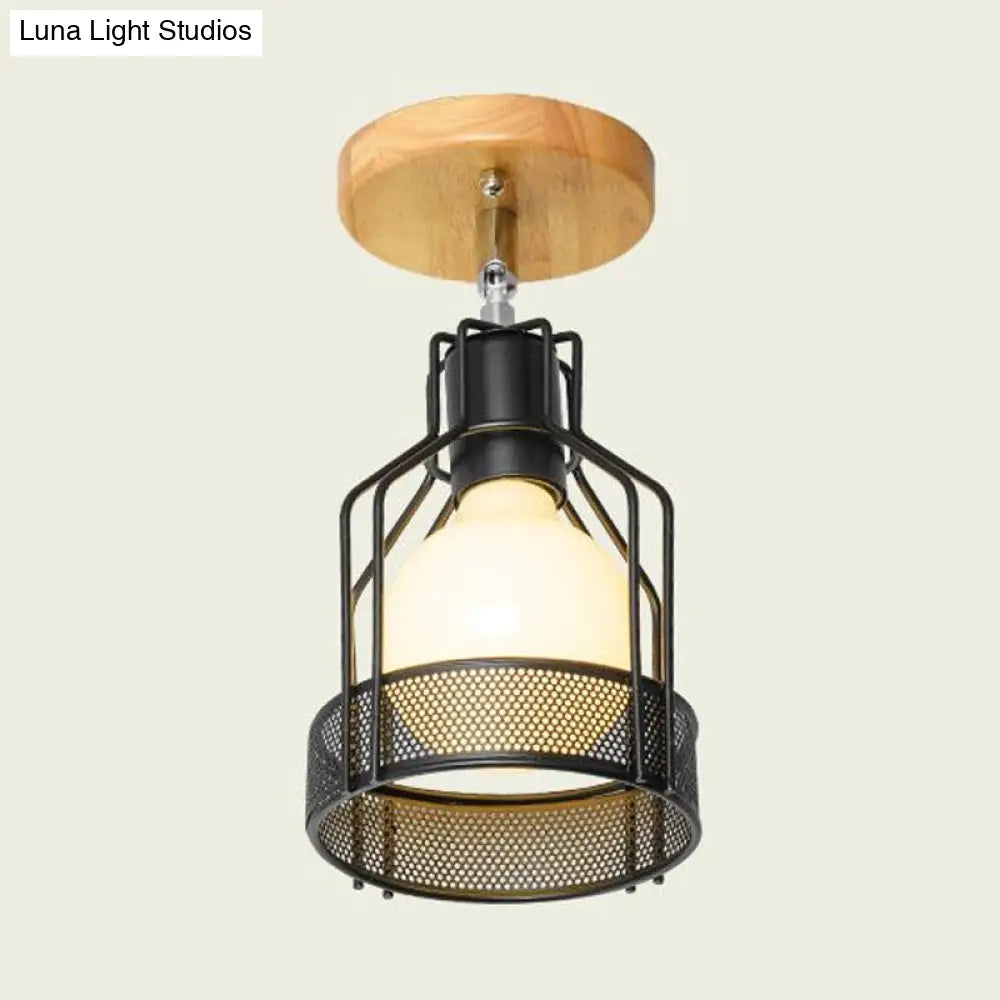 DecorBites™ DecorBites™ Industrial Loft Ceiling Fixture with Wire Cage and Rotatable Bulb - Black Metallic Semi-Flush Mount for 4"/5.5" Dia