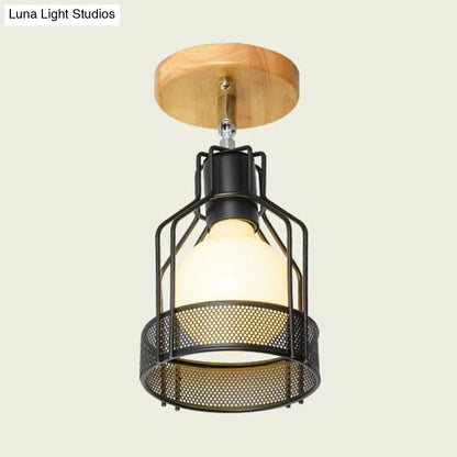 DecorBites™ DecorBites™ Industrial Loft Ceiling Fixture with Wire Cage and Rotatable Bulb - Black Metallic Semi-Flush Mount for 4"/5.5" Dia