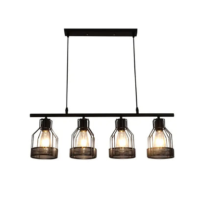 Industrial loft chandelier black mesh pendant light with four exposed Edison bulbs by decorbites industrial loft decor
