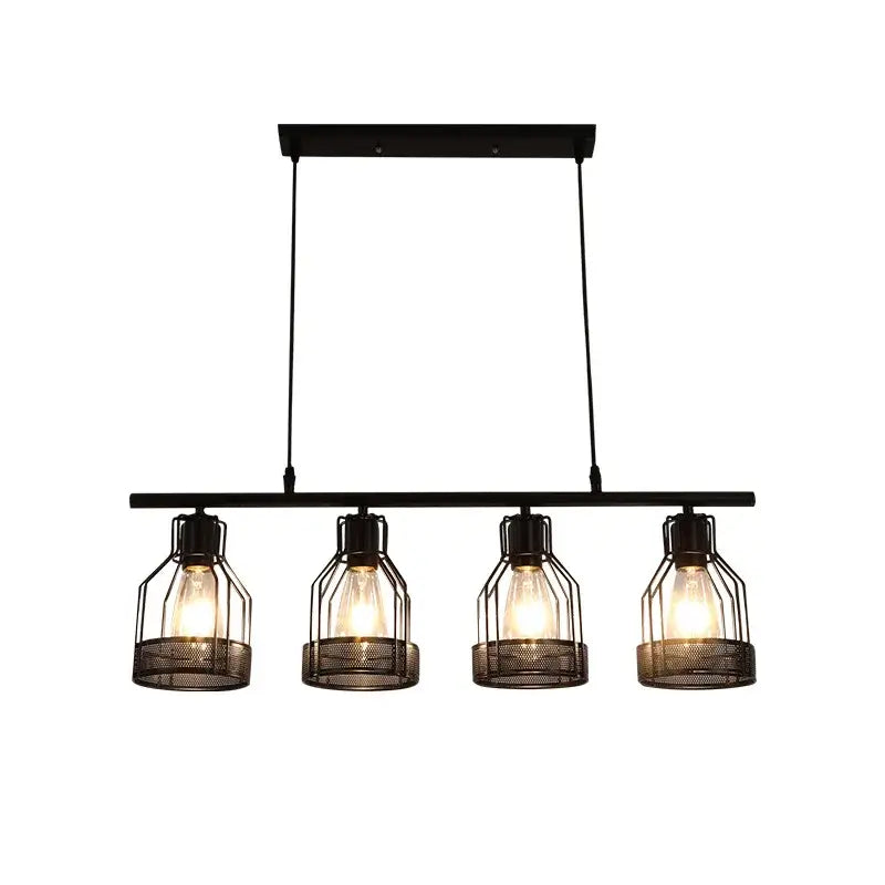 Industrial loft chandelier black mesh pendant light with four exposed Edison bulbs by decorbites industrial loft decor