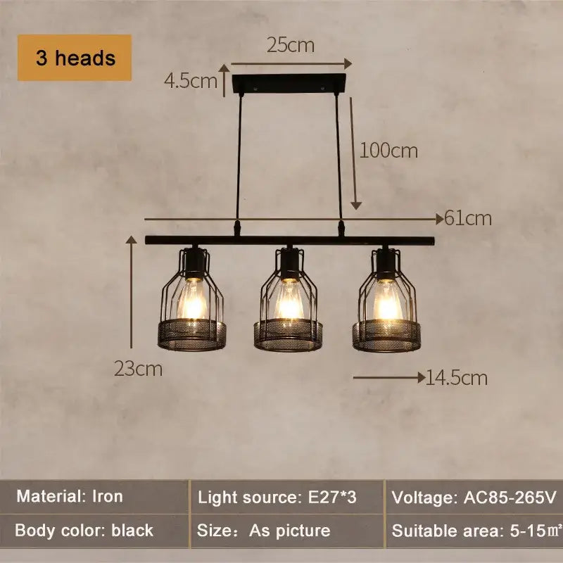 Black iron industrial loft chandelier with three exposed bulbs and mesh pendant light for dining room decorbites industrial