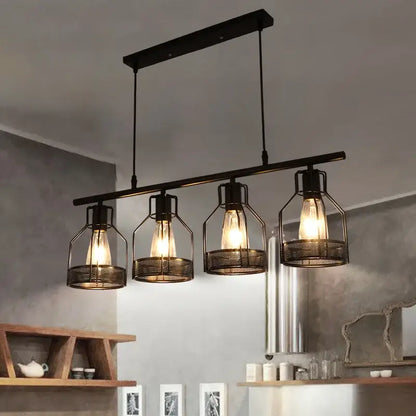 Industrial loft chandelier black metal mesh pendant light with four exposed edison bulbs for dining room decorbites industrial
