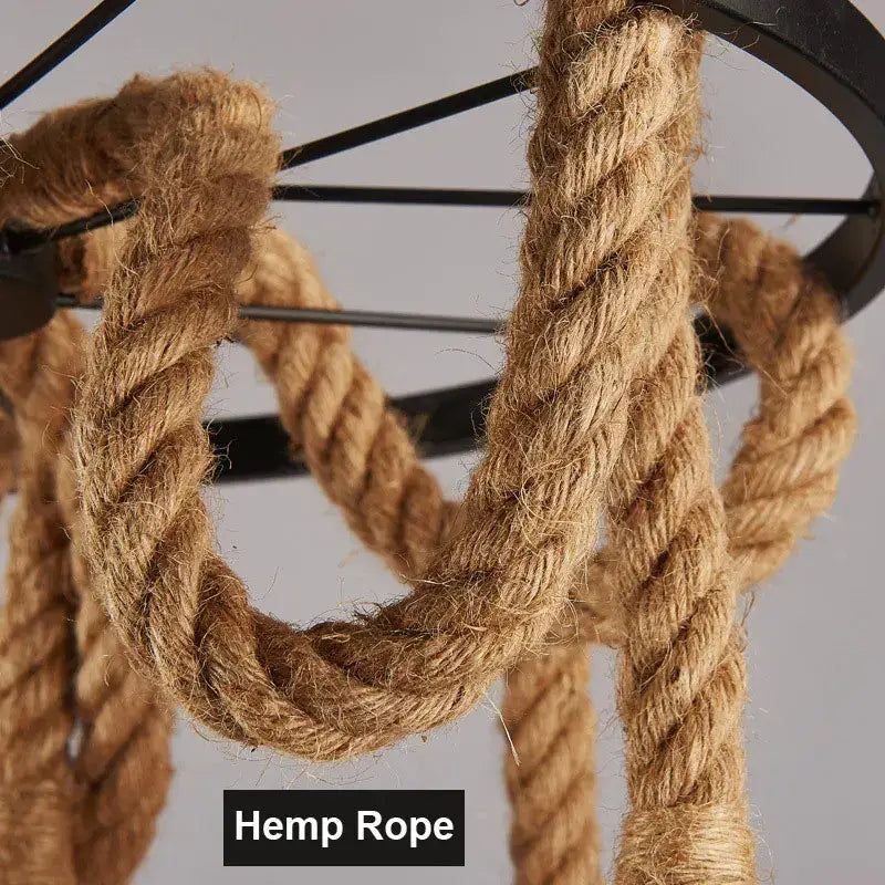 Natural beige hemp rope with coarse twisted texture in decorbites industrial loft chandelier pendant light for dining room