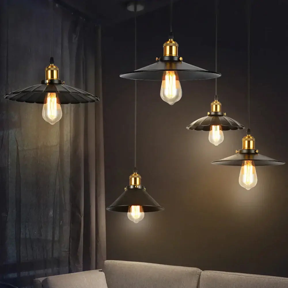 Black metal pendant lights with brass accents and exposed edison bulbs for decorbites industrial loft chandelier pendant light