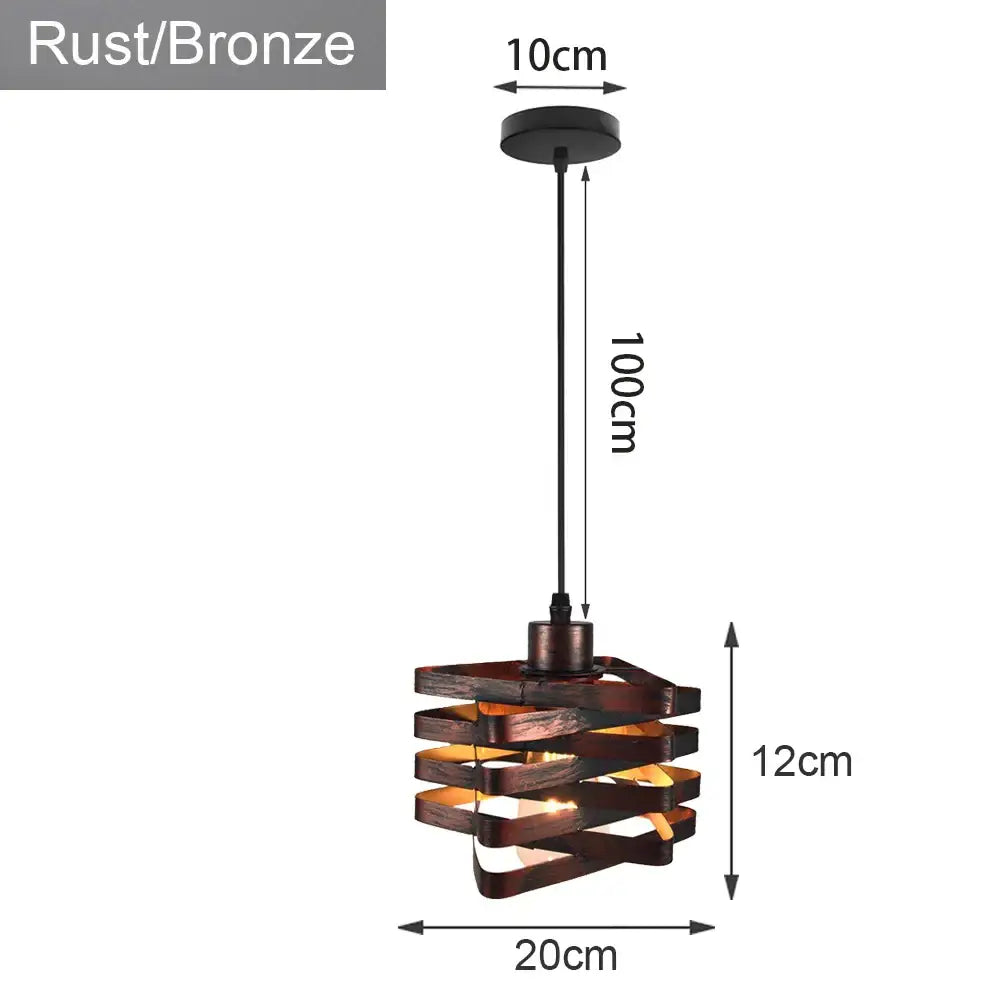 Rust-bronze industrial loft chandelier pendant light with stacked wooden rings and black hanging rod by decorbites industrial loft