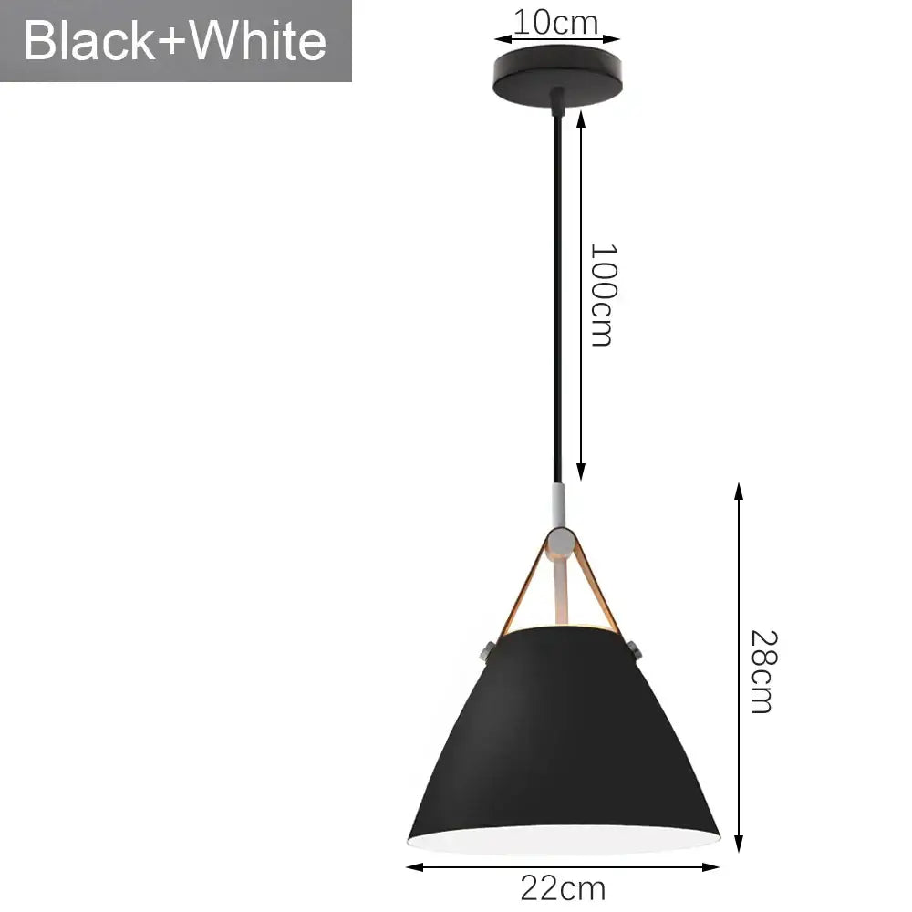 Industrial loft chandelier pendant light in black matte finish with white interior and copper-toned support straps by decorbites