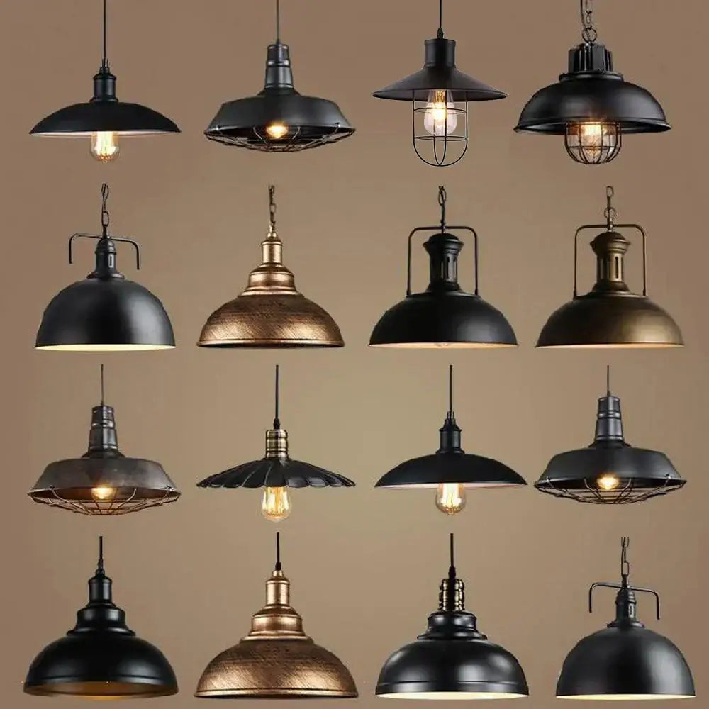 Industrial loft chandelier pendant light in black and brass with metal shades and wire cages for dining room decorbites industrial loft