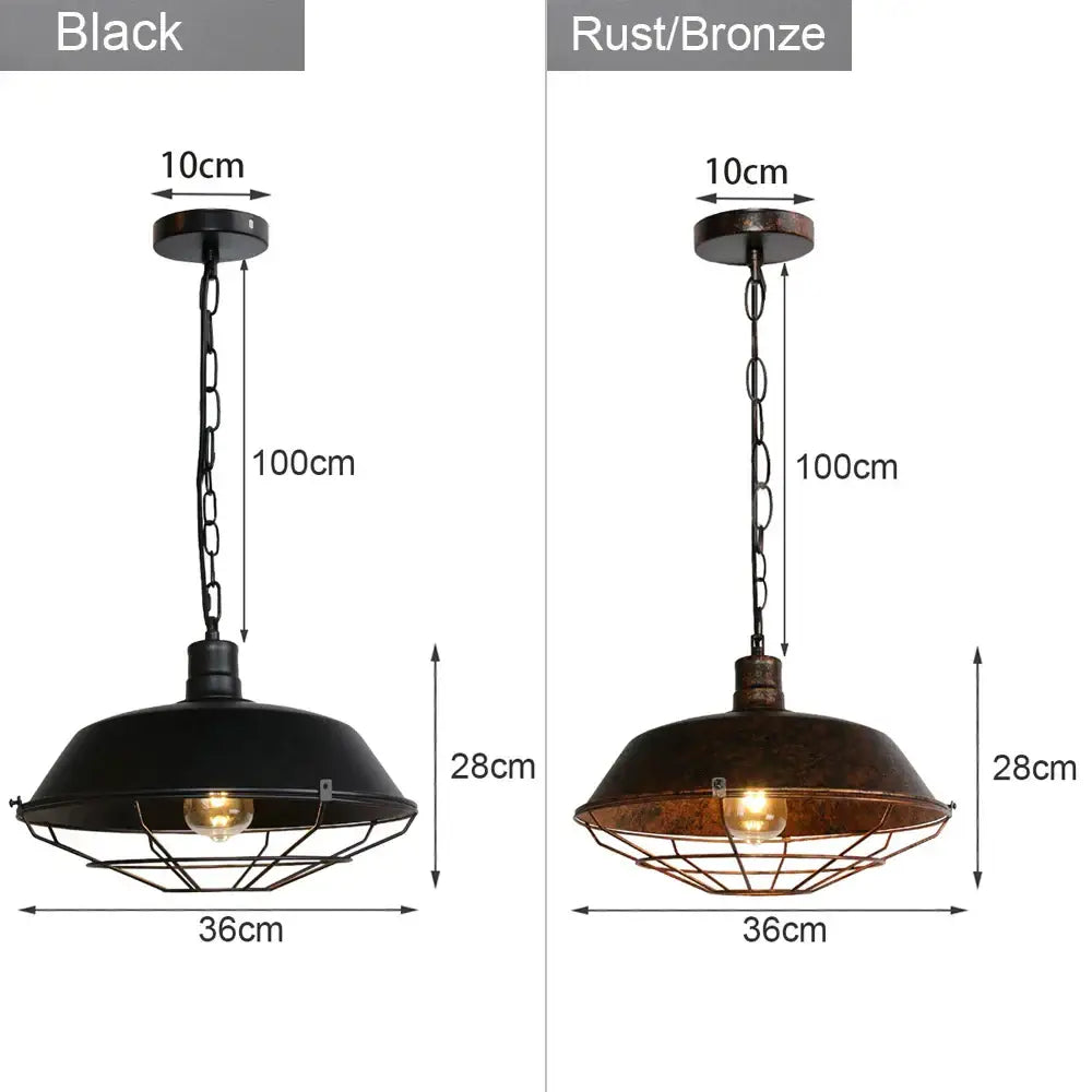 Industrial loft chandelier pendant light in black and brass with dome shade and protective wire cage for dining room decorbites industrial loft