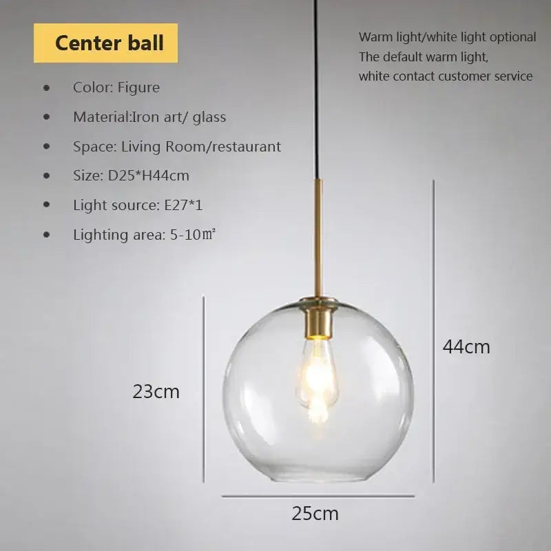 Clear glass globe pendant light with brass-finished iron rod and exposed bulb for industrial loft glass decorbites pendant light