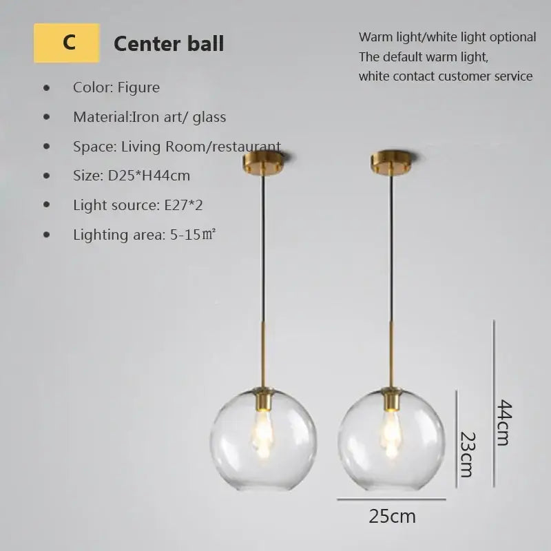 Clear glass globe pendant light with brass iron fixture and exposed bulb for decorbites industrial loft dining room