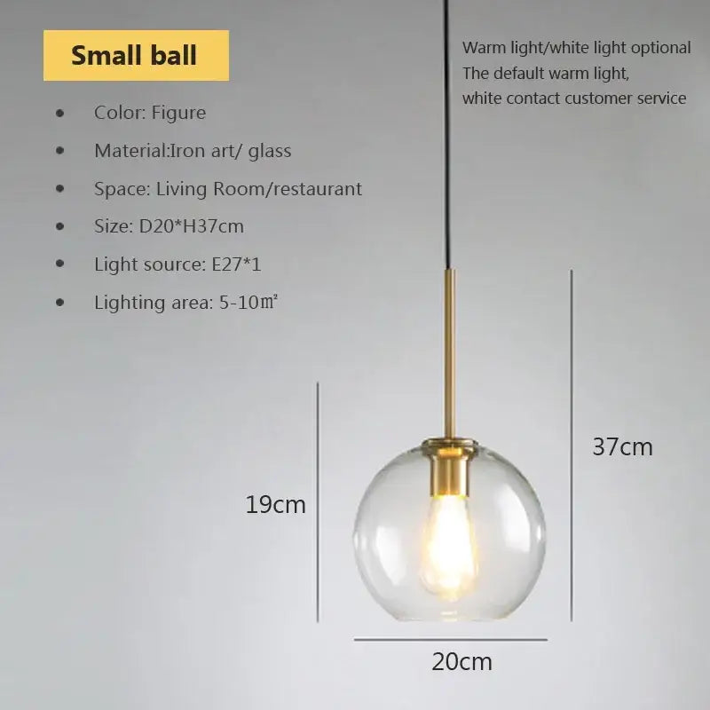 A clear glass pendant light with brass-finished iron art fixture and exposed bulb for industrial loft glass decorbites