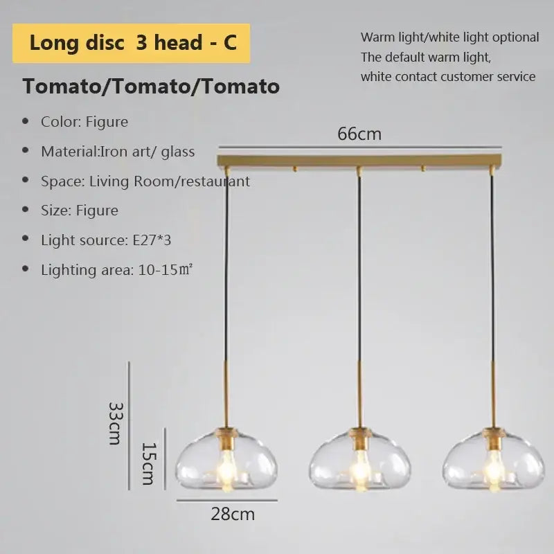 Gold-toned industrial loft glass pendant light with three clear glass disc shades and iron art fixtures for dining room decorbites