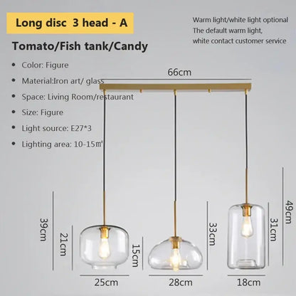 Modern brass-finished iron pendant light with three clear glass shades featuring warm or white led bulbs for dining room decorbites industrial loft glass pendant light
