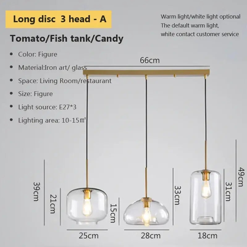 Modern brass-finished iron pendant light with three clear glass shades featuring warm or white led bulbs for dining room decorbites industrial loft glass pendant light
