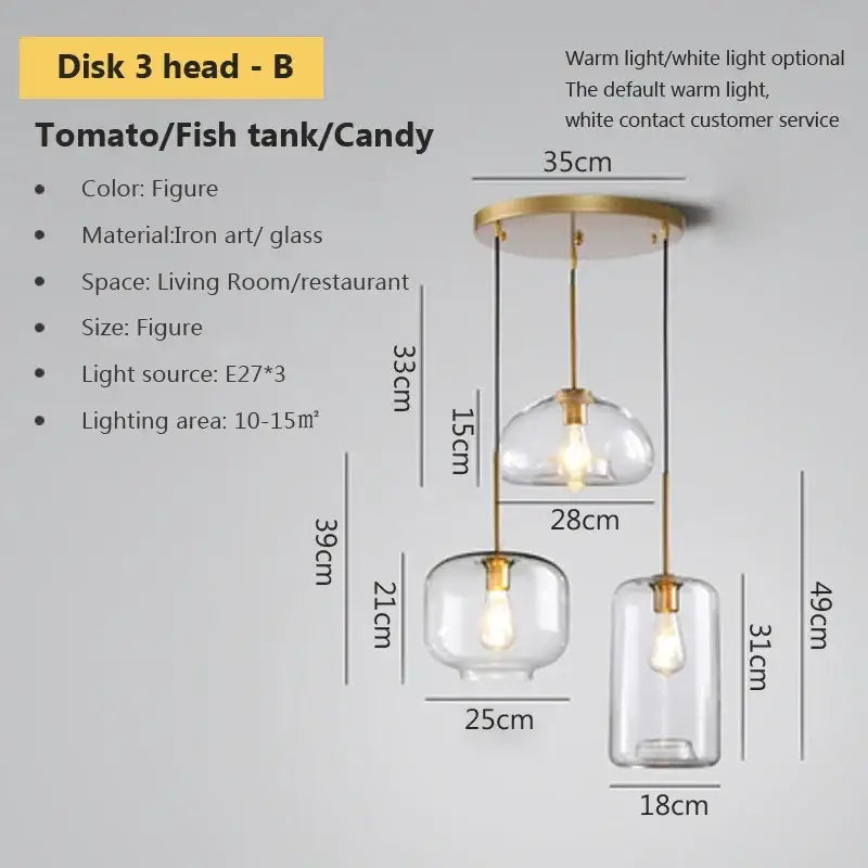 Modern pendant light with three clear glass shades and brass-toned metal fixtures decorbites industrial loft style