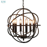 Bronze-finished spherical pendant light with five candle-style bulbs for decorbites industrial loft iron lighting