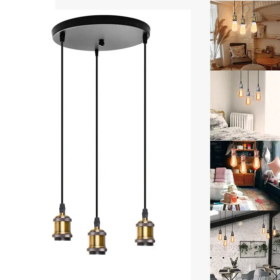 Industrial loft led black and brass pendant light with three brass sockets and exposed filament bulbs for kitchen decorbites industrial loft