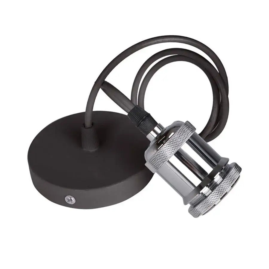 Black and chrome industrial loft led pendant light with textured metallic socket and coiled cable for kitchen decorbites industrial loft