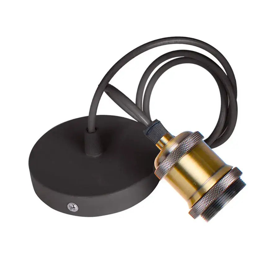 Black and brass industrial loft led pendant light with textured metallic socket and coiled cable for kitchen decorbites industrial loft