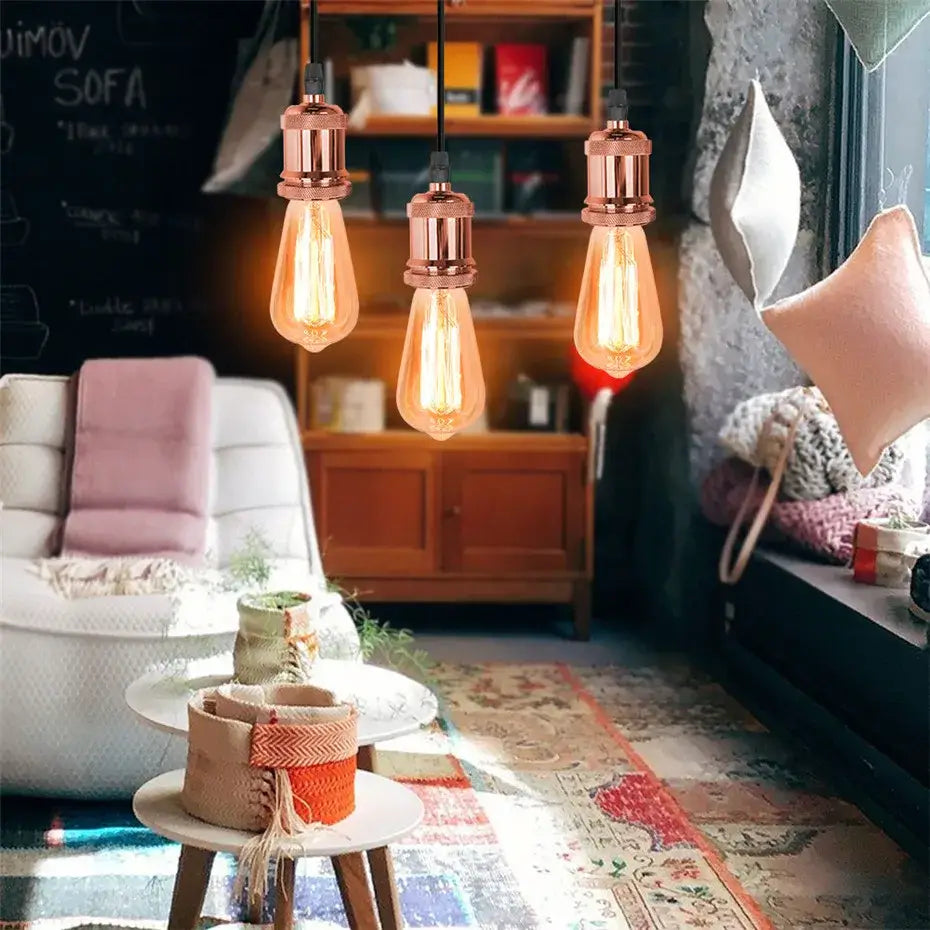 Three hanging copper-finished edison-style pendant lights for kitchen and dining room decorbites industrial loft led design
