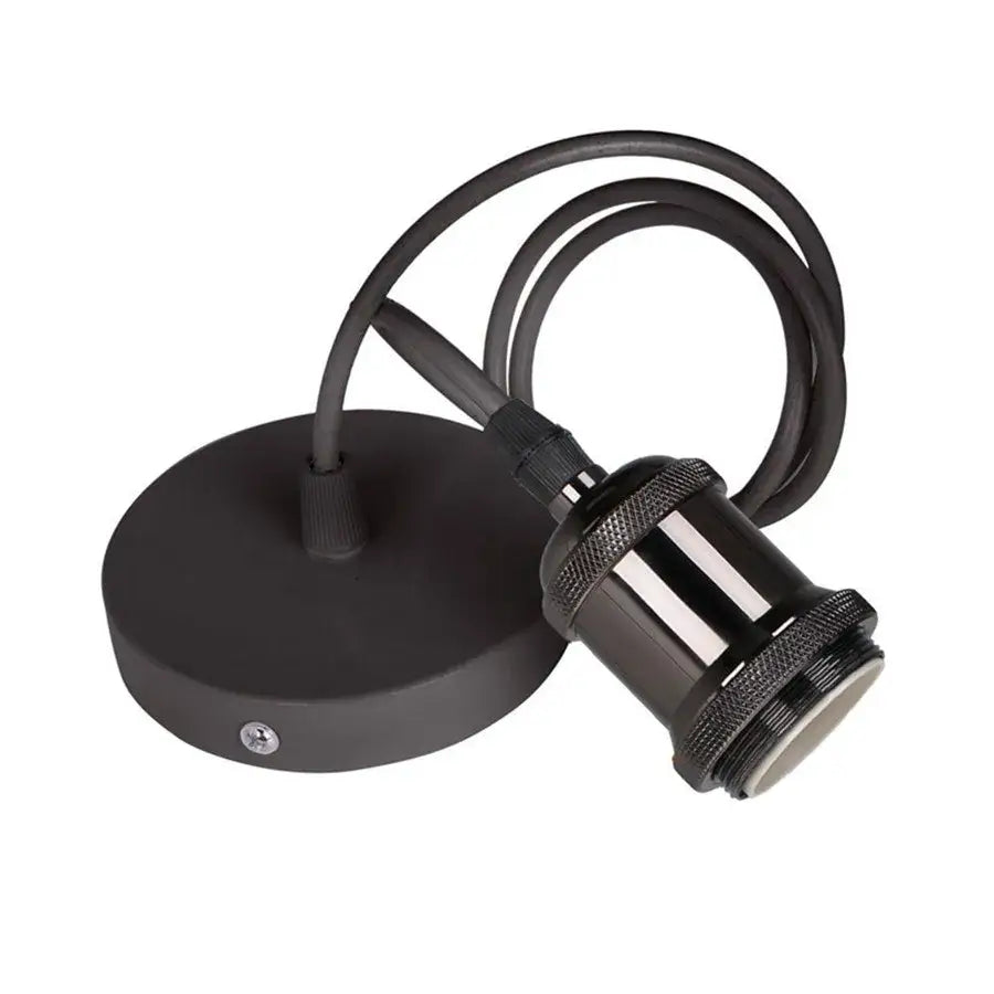 Black matte finish industrial loft led pendant light with circular base and coiled cord for kitchen dining decorbites industrial loft
