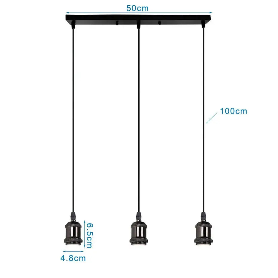 Black industrial loft led pendant light with three bulbs and rectangular ceiling mount for kitchen dining room decorbites