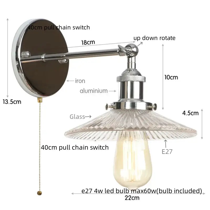 Chrome finished adjustable wall light with faceted glass shade and exposed edison bulb decorbites industrial loft led