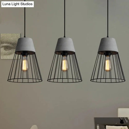 Industrial Loft Metallic Pendant Lighting - Gray/Red Tapered Design with Wire Guard - Ideal for Dining Room Ceiling