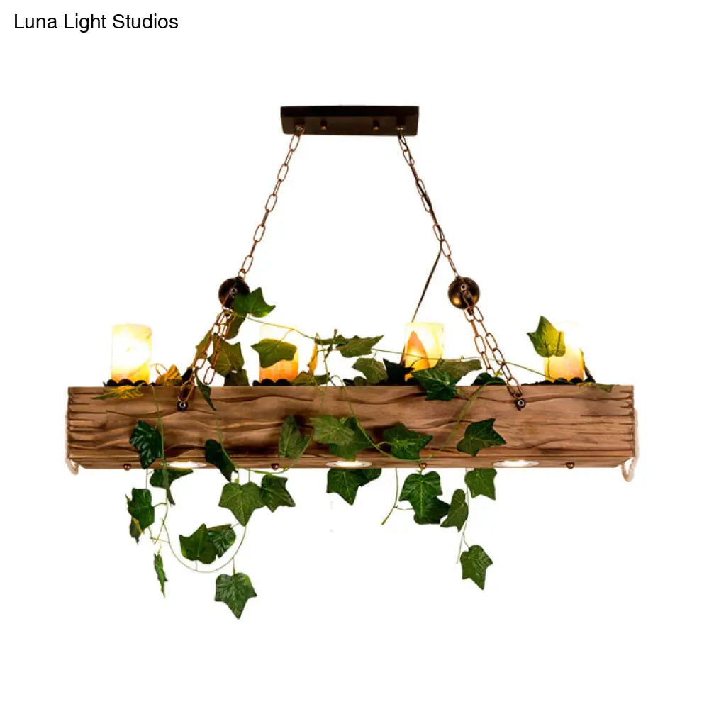 DecorBites™ Industrial Marble Pendant Light with 4 Wood Lights for Dining Room Island