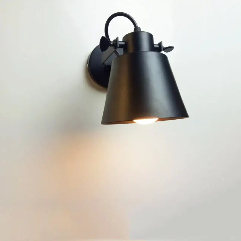 Industrial matte black adjustable edison wall light with black metal conical shade and adjustable arm for bedroom decorbites wall light