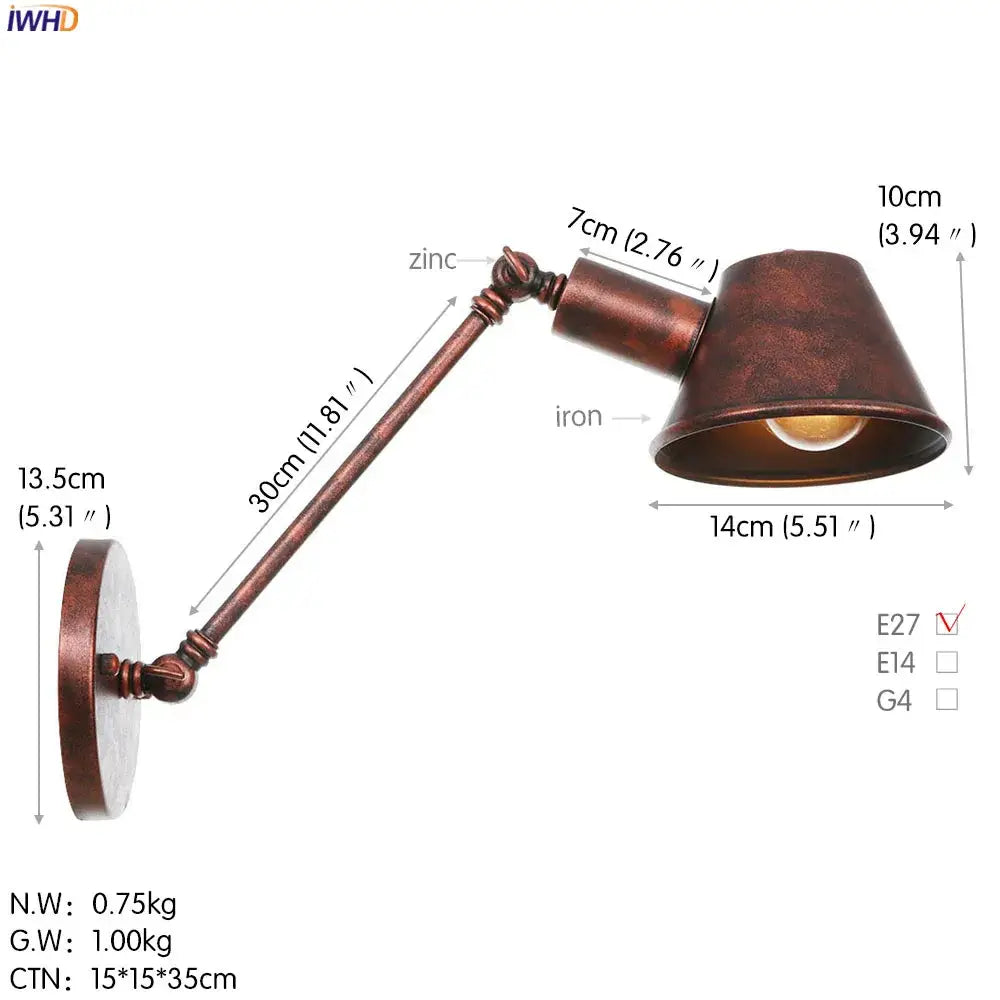 Antique bronze-finished industrial led wall light fixture with articulated arm and iron construction for bedroom use
