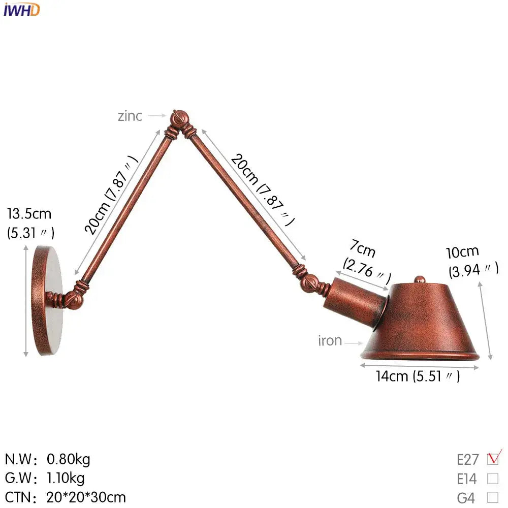 Copper-finished industrial led wall light fixture with adjustable articulated arms and conical shade for bedroom use
