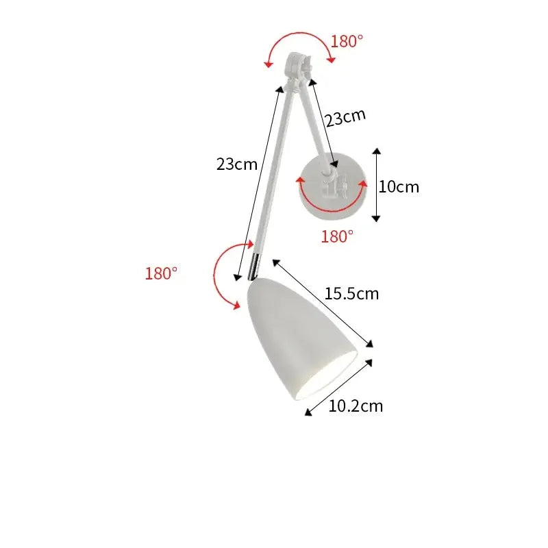 White adjustable swing long arm wall lamp with articulated arm for flexible positioning in sleek modern design