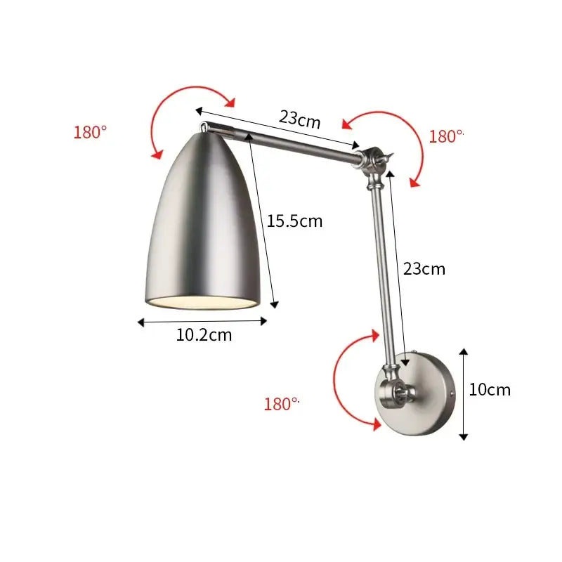 Adjustable silver-toned wall lamp with sleek conical shade and articulated arm for decorbites adjustable swing long use