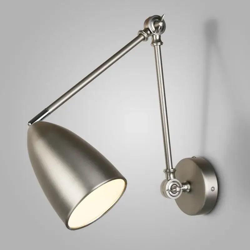 Industrial matte black adjustable swing long arm wall lamp with brushed nickel finish and articulated arm for bedroom decorbites adjustable swing wall lamp