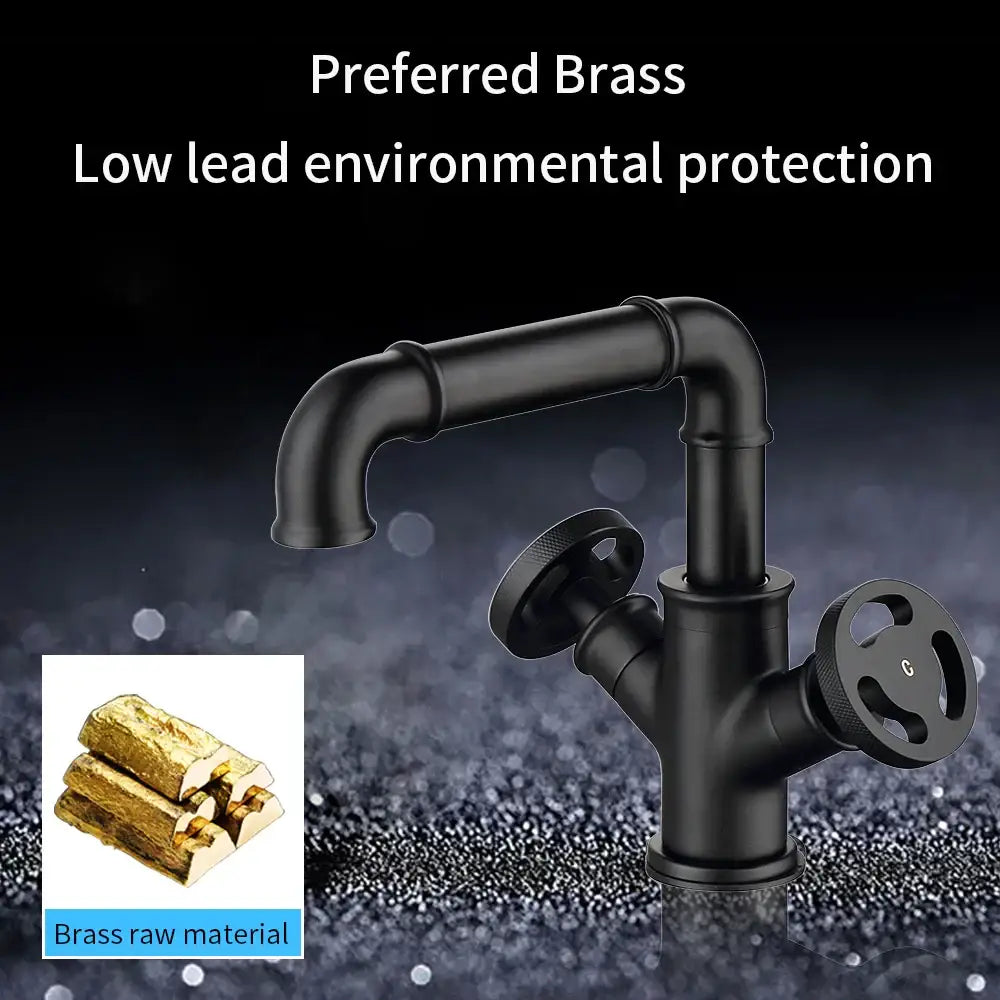 Industrial matte black brass bathroom faucets with wheel handles featuring a black matte-finished pipe design decorbites black brass