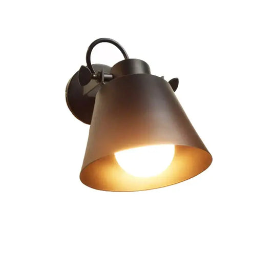 Industrial matte black iron loft edison wall light with exposed bulb and metal shade for bedroom sconce lighting