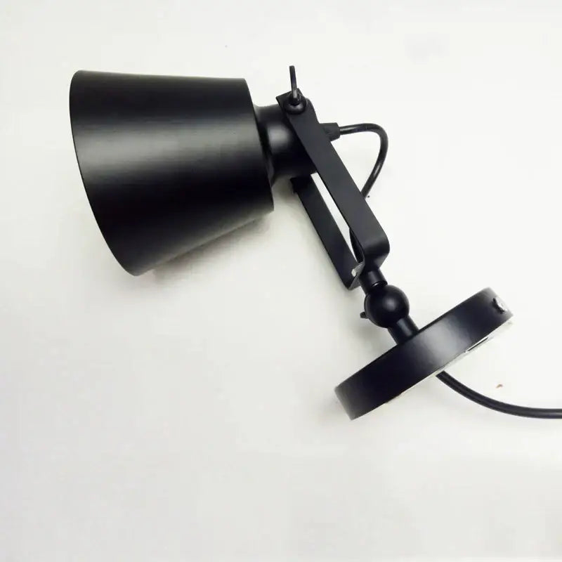 Industrial matte black iron loft edison wall light with adjustable conical shade and articulated arm for bedroom use