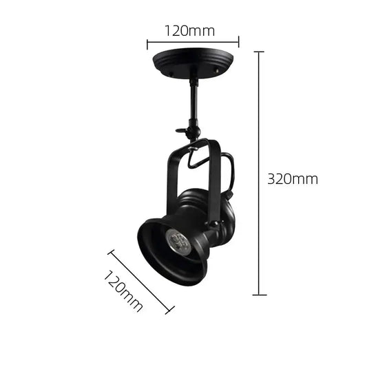 Industrial matte black retro dome pendant chandelier with a black industrial-style ceiling spotlight and adjustable arm