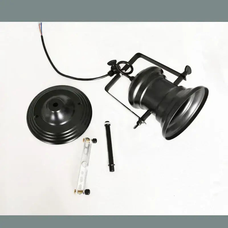 Industrial matte black retro dome pendant chandelier featuring black adjustable spotlight fixture with metal construction