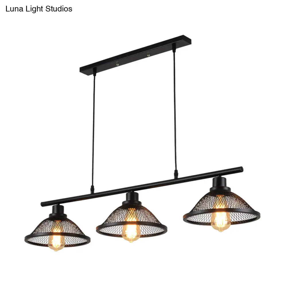 DecorBites™ Industrial Mesh Pendant Light with 3 Black Lights for Living Room or Island