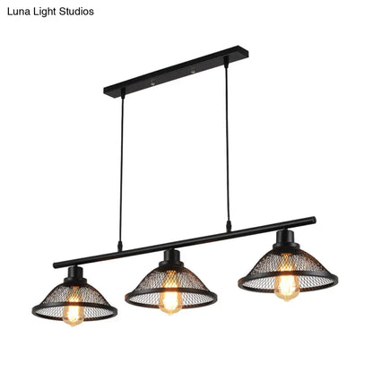 DecorBites™ Industrial Mesh Pendant Light with 3 Black Lights for Living Room or Island