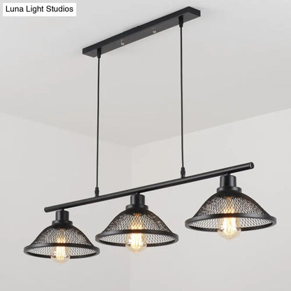 DecorBites™ Industrial Mesh Pendant Light with 3 Black Lights for Living Room or Island