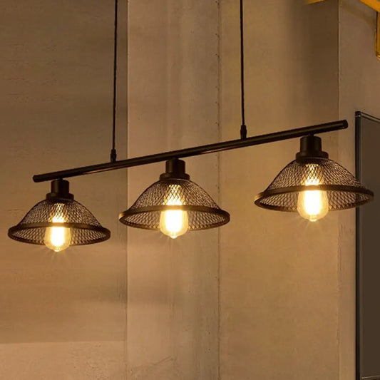 DecorBites™ Industrial Mesh Pendant Light with 3 Black Lights for Living Room or Island